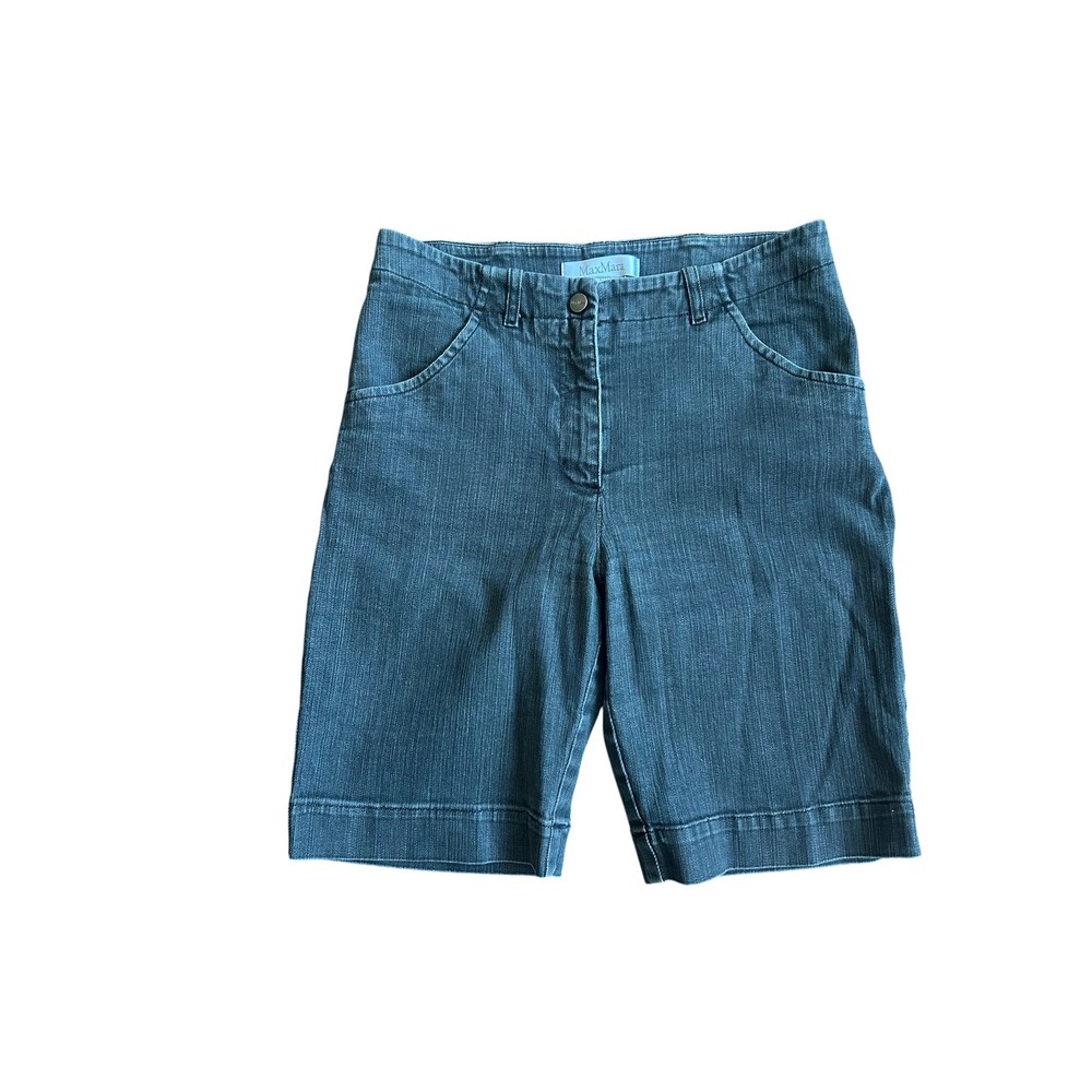 Max Mara Women Dark Wash Stretch Denim Bermuda Shorts Size 8 Made‎ in Italy